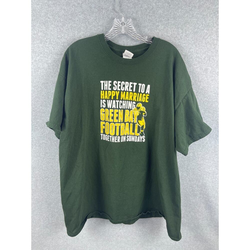 Green‎ Bay Packers Happy Marriage T Shirt Men's 2XL Green Short Sleeve Tee